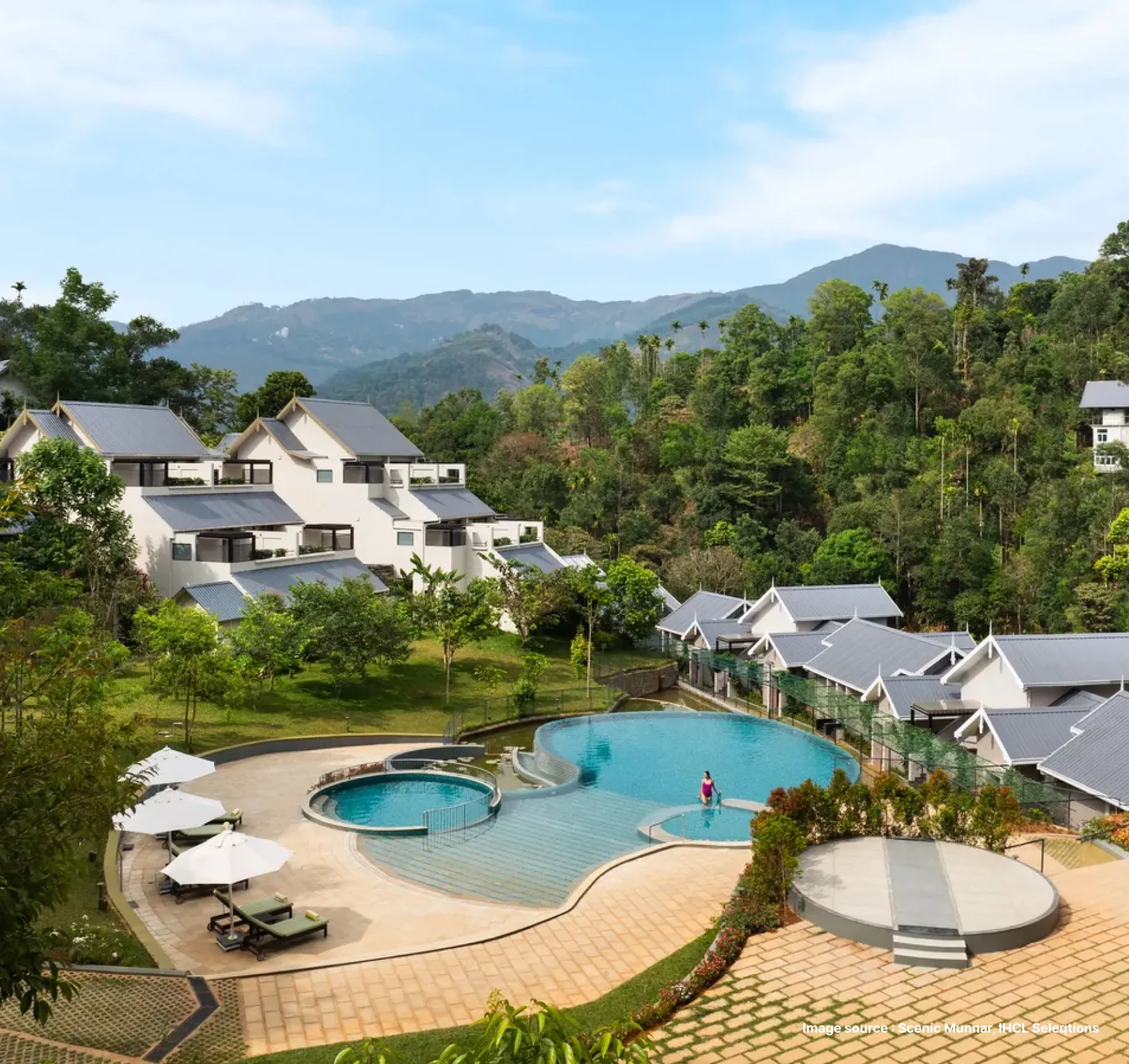 pool area view of the IHCL Seleqtions hotel with suites with slanting rooftop