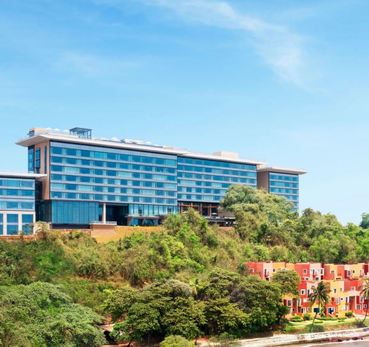 distant view of the taj cidade de goa hotel with many rooms