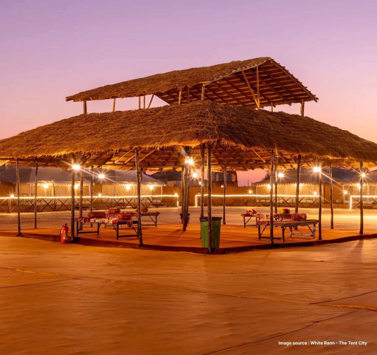 traditional style double roofed shade for a seating area