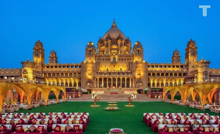 The Umaid Bhawan Palace in Jodhpur, uniquely laid out and detail, highlights the substantial low-rise structure and heritage tour India elaborate gardens