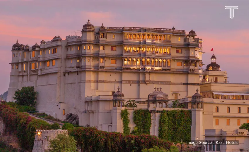 A cinematic shot of the RAAS Devigarh, king resort in Udaipur

